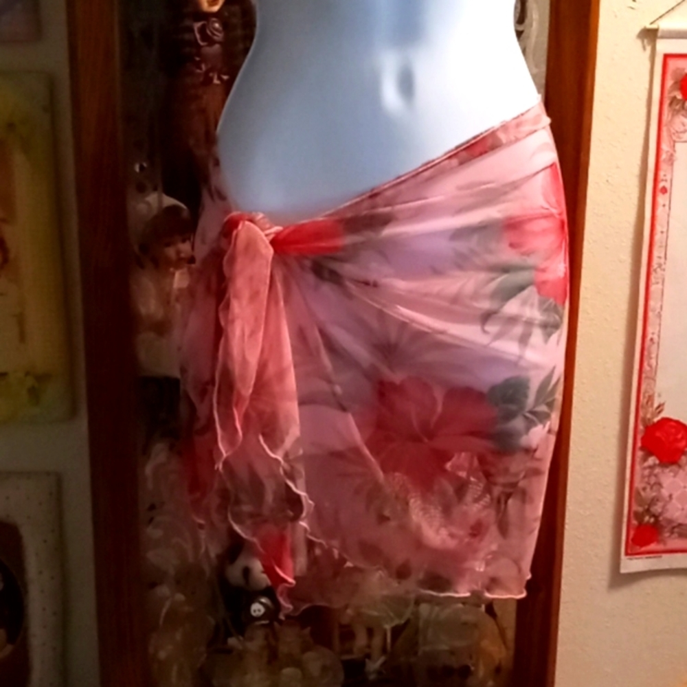 Pink,See-through,Floral Beach/ Swimsuit Cover Up/Sarong🌺🦋🌺💥